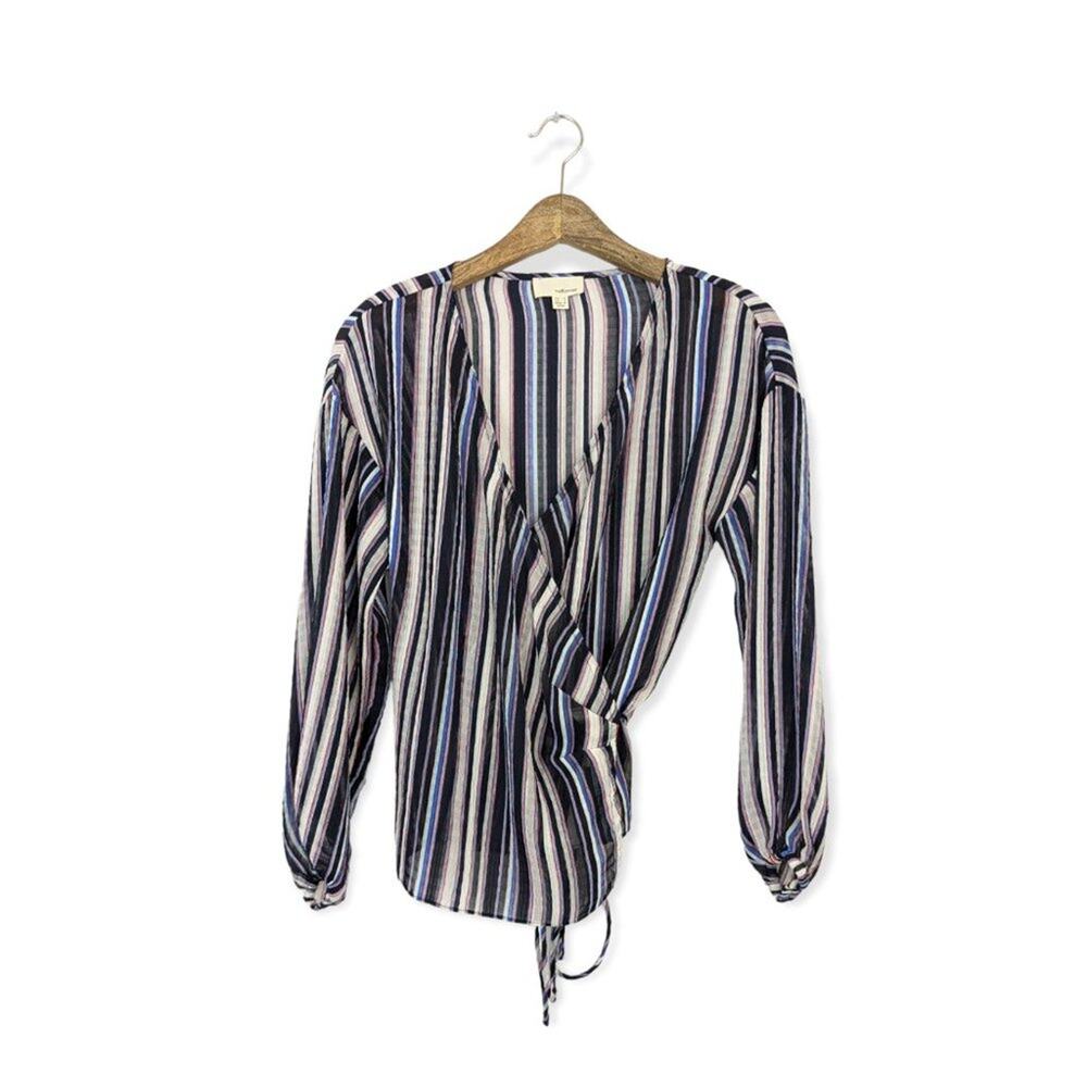 Anthropologie Korner Wrap Blouse S Multi Stripe Long Sleeve Boho Chic